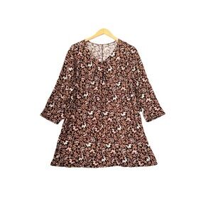 Lands End Womens Plus 2X Brown & Black‎ Floral Tunic Top Stretch Pleated Shirt